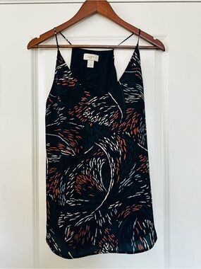 LOFT Navy Abstract Print Drapey Cami Workwear Spaghetti Strap Blouse Medium